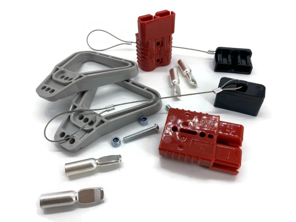 Fork Lift Plug Set for Battery Cable Charging Plug 175A 35 mm² Cable Connection and Plug Connection red
