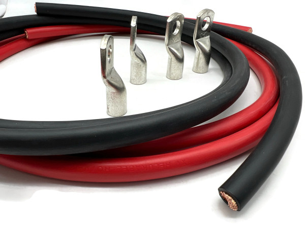 eXODA Batteriekabel 50mm2 4x M10 Kabelschuh jeweils 2m Kabel Rot und Schwarz