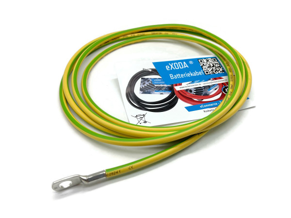 Grounding cable 3 m grounding wire 16 mm² green/yellow grounding conductor cable lugs M8 + M10