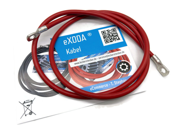 Auto Battery Cable 10 mm² 100cm Copper Power Cable with Eyelets M6 12V Car Cable also for Your Charger by eXODA