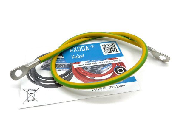 Grounding cable 60 cm Grounding wire 16 mm² green/yellow Grounding conductor - M8 + M10
